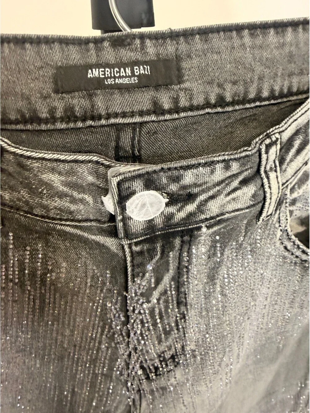 American Bazi Black Rhinestone Wide Leg Jeans Size L